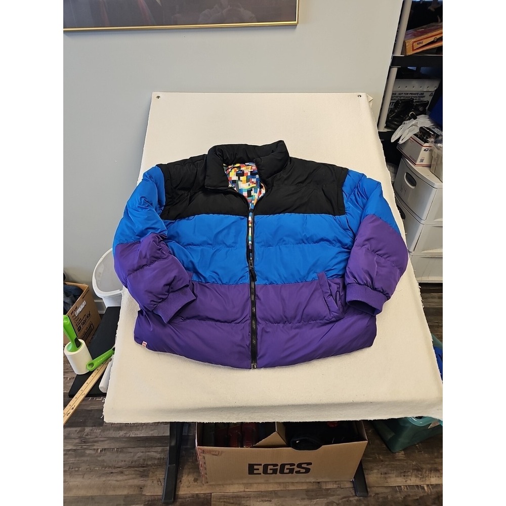 Lego  Target Collection Mens Striped Puffer Jacket / Vest Purple/Blue/Black XXL